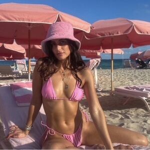 Jocelyn Pink Heart Terry Bucket Hat OS